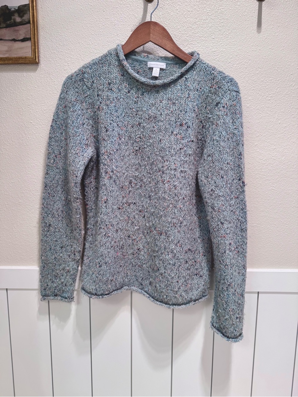 Cozy Knit Roll-neck Sweater - Baby Blue Speckled